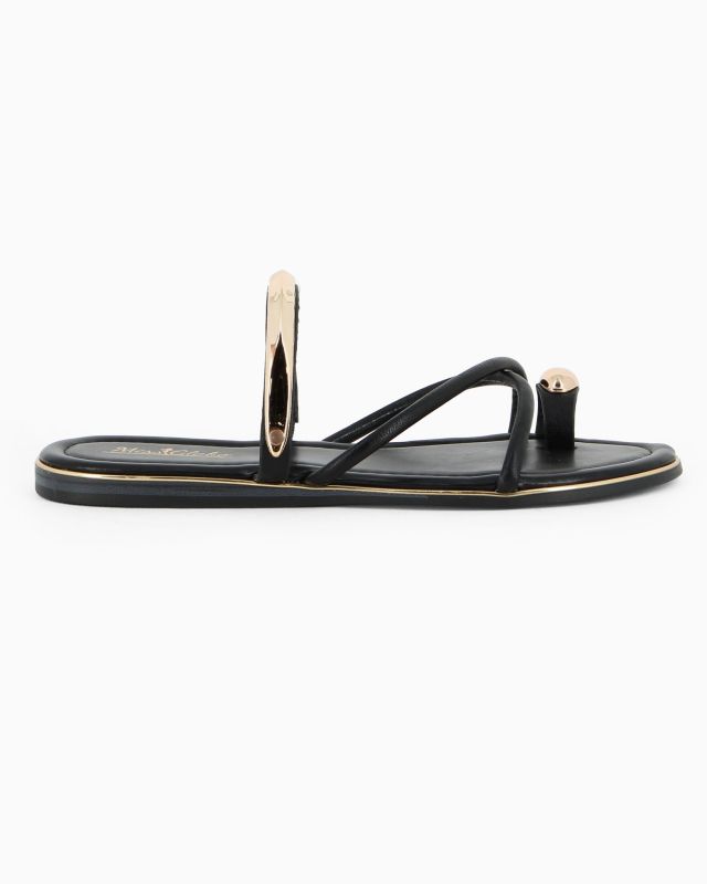 Product: MISS GLOBO - Sandalo infradito nero con applicazioni metalliche e cinturini incrociati (1 of 4)