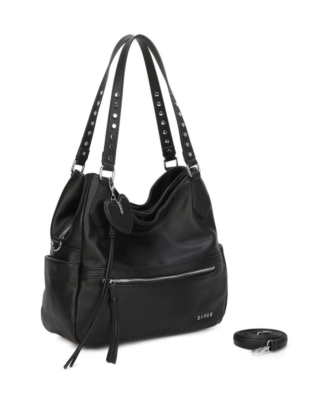 Product: RIFLE - Borsa due manici nera con dettaglio cuore pendente, tracolla removibile (1 of 3)