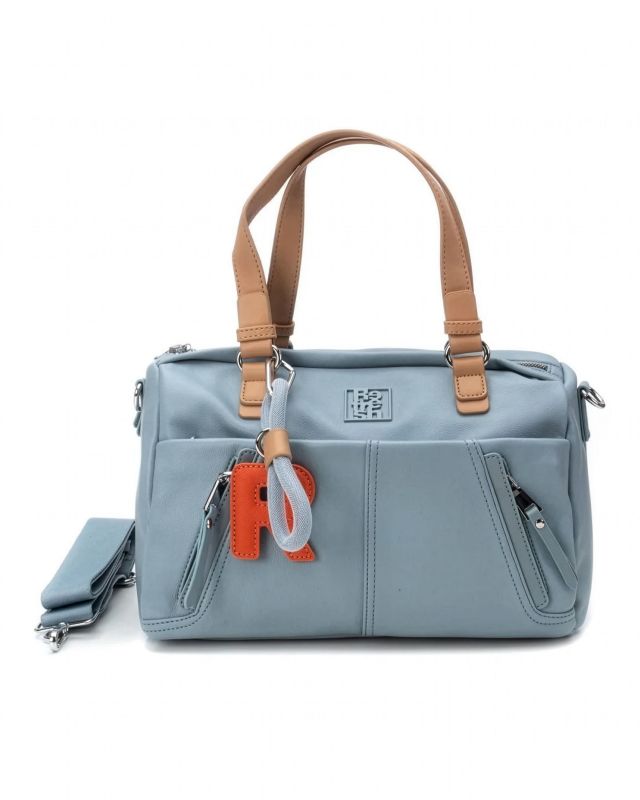 Product: REFRESH - Borsa due manici jeans con tasche frontali e moschettone con ciondoli, tracolla removibile (1 of 4)