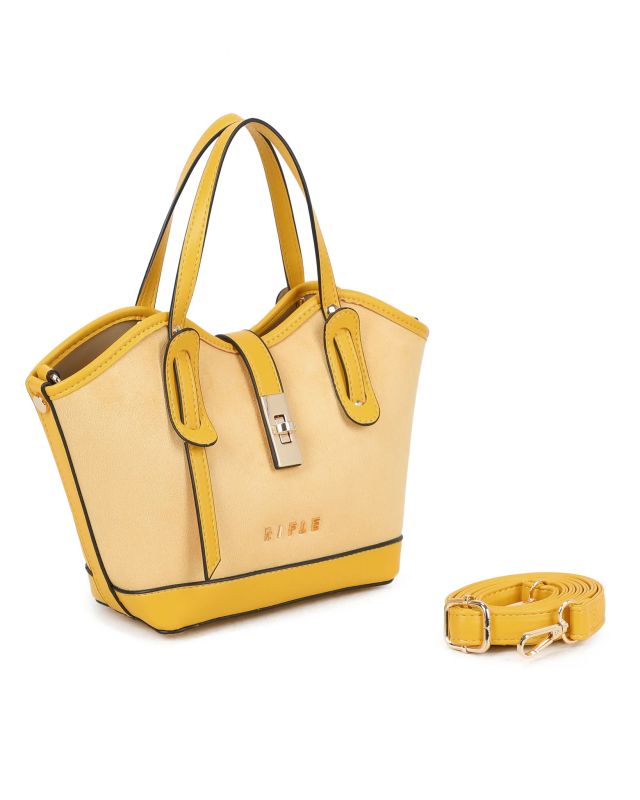 Product: RIFLE - Minibag gialla scamosciata con pattina e chiusura a girello, tracolla removibile (1 of 3)