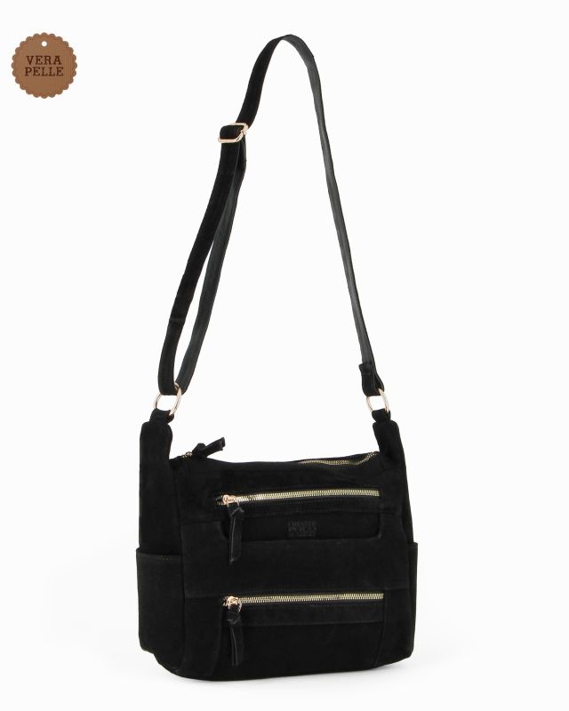 Product: CHESTER POLO ACADEMY - Tracolla nera scamosciata in VERA PELLE con tre tasche frontali (5 of 5)
