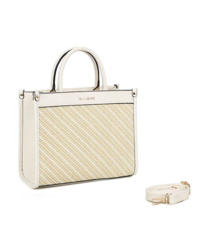Product: RIFLE - Borsa due manici beige con tasca posteriore e parte frontale in paglia, tracolla removibile (1 of 3)