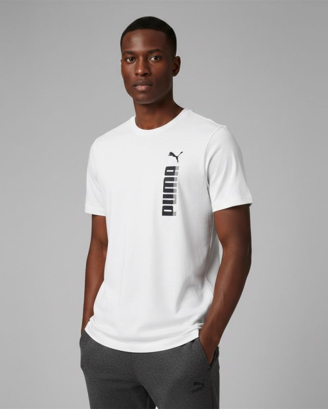 Product: PUMA - T-SHIRT BIANCA  ESSENTIAL BIG GRAPHIC TEE  DA UOMO, 694939-02 (1 of 8)