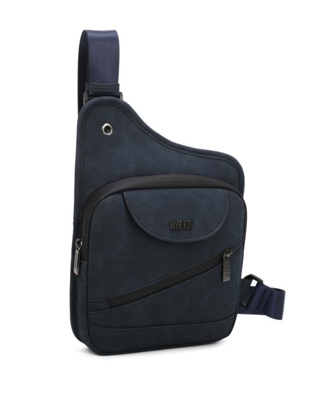 Prodotto: RIFLE - Borsello monospalla blu da uomo con due tasche frontali