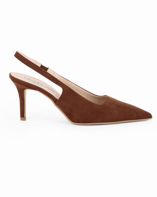 Prodotto: MISS GLOBO - Décolleté slingback testa moro scamosciata, tacco 7,5CM - MADE IN ITALY