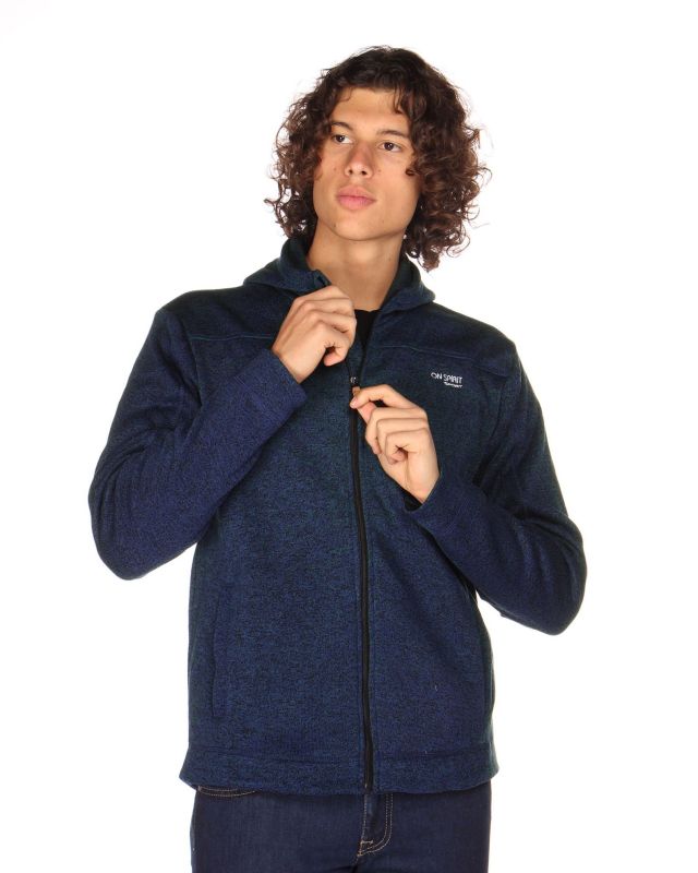 Prodotto: ON SPIRIT - Pile da uomo blu melange con zip frontale e cappuccio - LUIGI