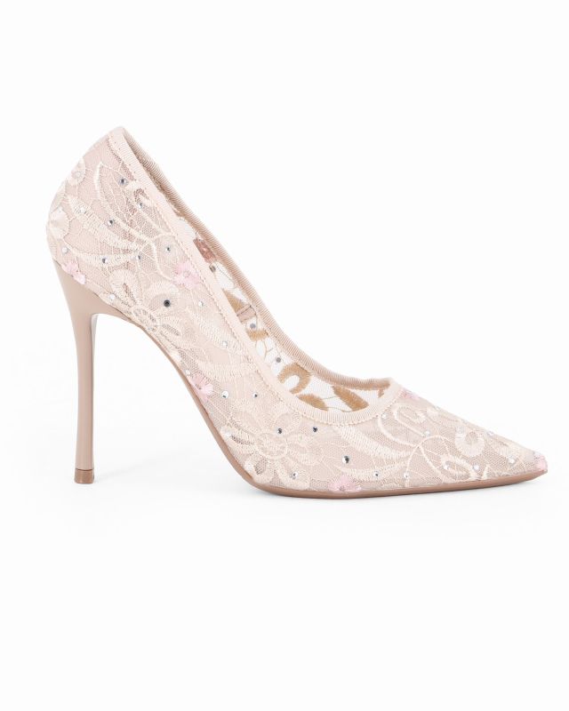 Prodotto: MISS GLOBO - Décolleté beige in pizzo con strass, tacco 10,5CM