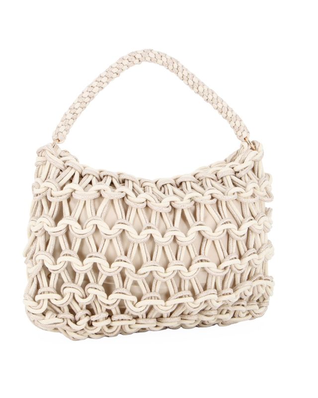 Prodotto: RIFLE - Borsa a spalla beige e rosa con intreccio in corda bicolore