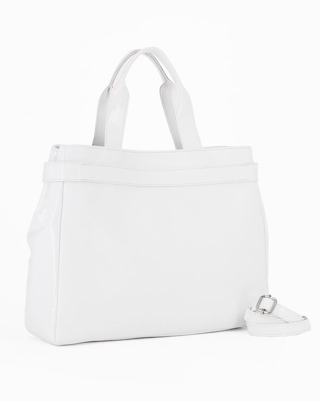Prodotto: TATOO - Borsa bianca a mano con manici e profili in vernice - MADE IN ITALY
