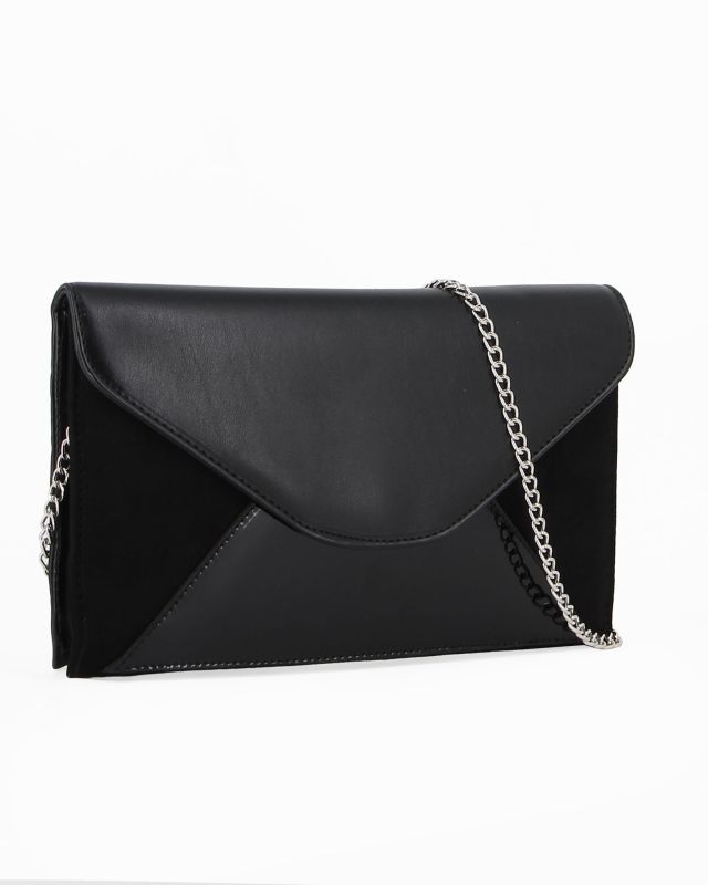 Prodotto: TATOO - Pochette nera multimateriale con patta, MADE IN ITALY