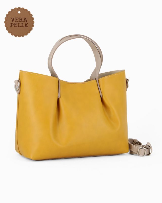 Prodotto: TATOO - Borsa gialla a mano con tracolla rimovibile - MADE IN ITALY