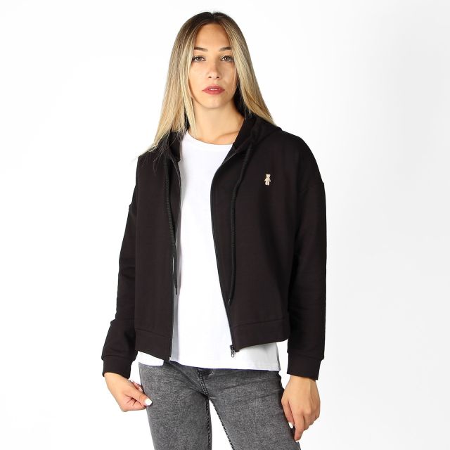 Prodotto: MY JEWELS - FELPA NERA FULL ZIP CON CAPPUCCIO