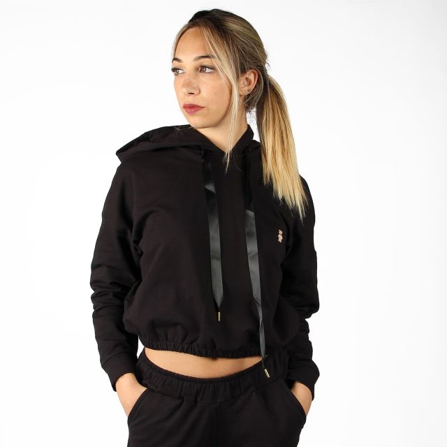 Prodotto: MY JEWELS - FELPA CROPPED NERA CON CAPPUCCIO
