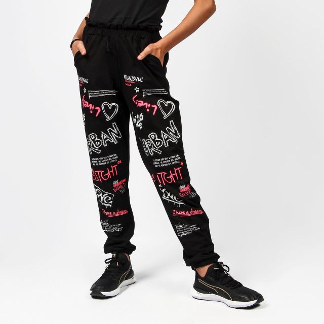 Prodotto: MY JEWELS - PANTALONE NERO IN FELPA CON SCRITTE