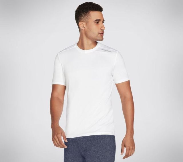 Prodotto: SKECHERS - T shirt girocollo da uomo bianca in tessuto traspirante