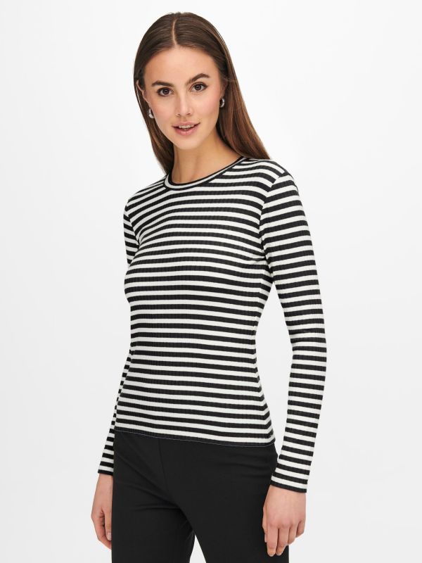 Prodotto: JACQUELINE de YONG - T-SHIRT MANICA LUNGA A RIGHE NERE E BIANCHE