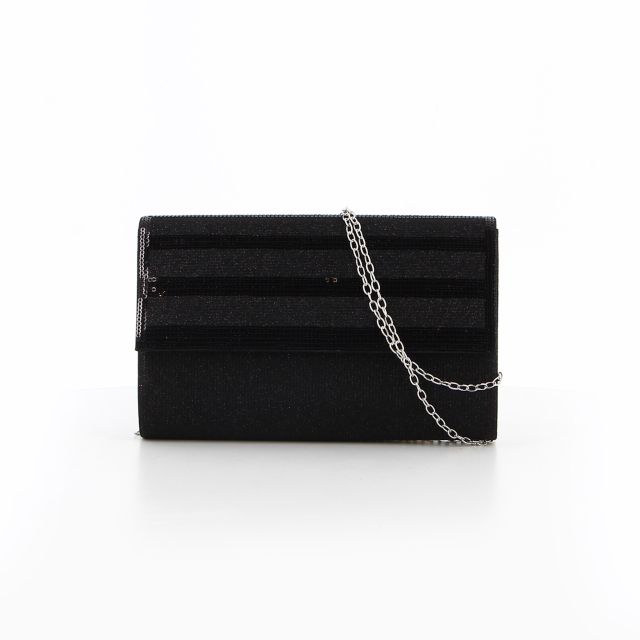 Prodotto: MISS GLOBO - Pochette nera glitterata con strass sulla patta