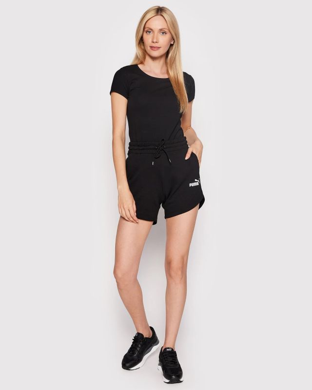 Prodotto: PUMA - Pantaloncini corti da donna neri a vita alta con logo bianco