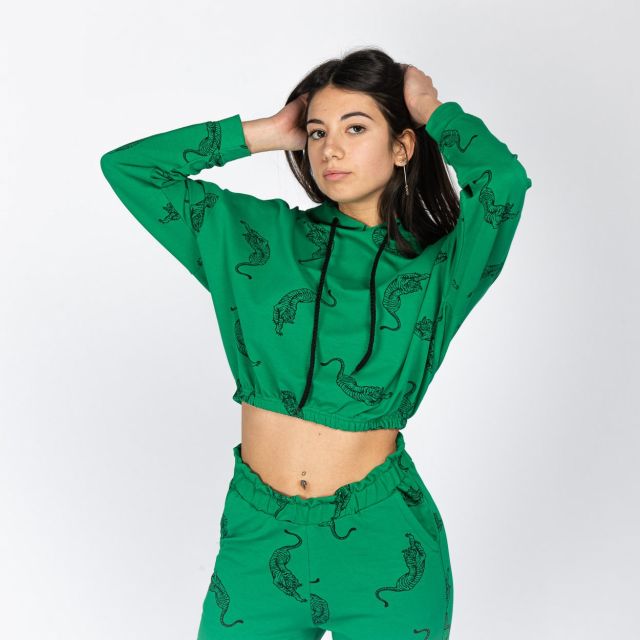 Prodotto: MY JEWELS - DONNA FELPA CORTA VERDE CON CAPPUCCIO