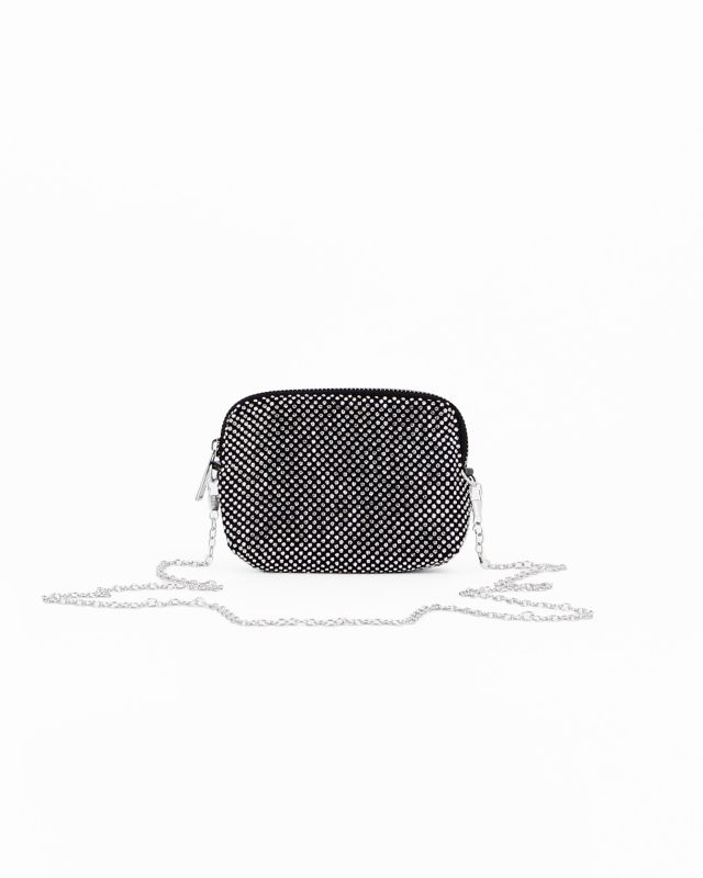 Prodotto: DIVAS - Pochette nera con strass e catenina tracolla removibile