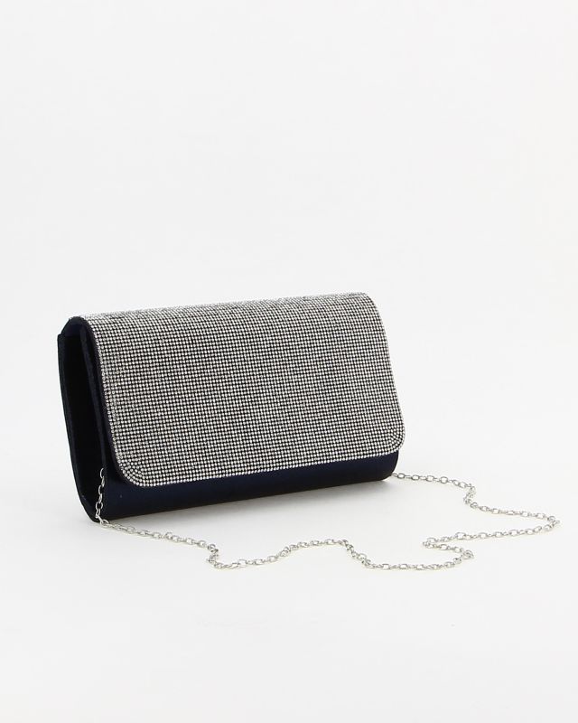 Prodotto: DIVAS - Pochette orizzontale blu con strass sulla patta