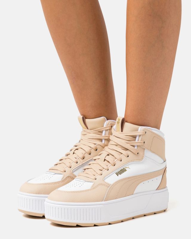 Prodotto: PUMA - Sneakers da donna alta in VERA PELLE bianca e beige con suola alta - KARMEN REBELLE MID