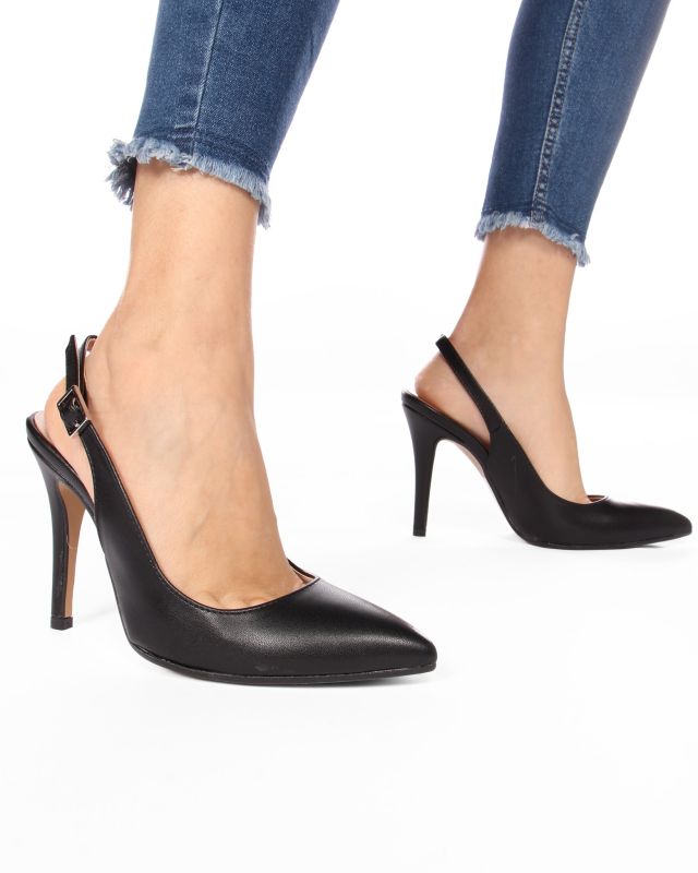 Prodotto: MISS GLOBO - Décolleté slingback nera MADE IN ITALY, sottopiede VERA PELLE - TACCO 10CM