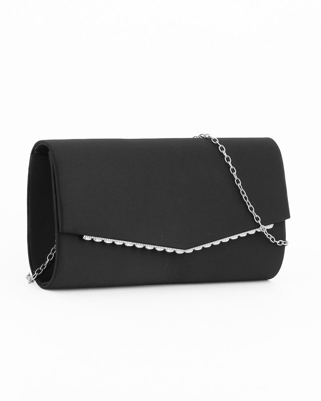 Prodotto: DIVAS - Pochette nera in raso con bordino patta a ondine