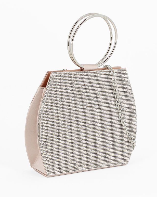 Prodotto: MISS GLOBO - POCHETTE RASO NUDE CON STRASS E MANICI TONDI IN METALLO