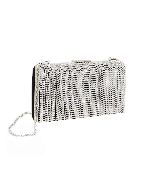 Prodotto: MISS GLOBO - Clutch nera con frange di strass frontali