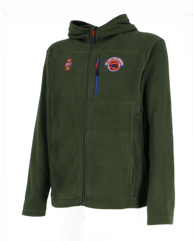 Prodotto: ON SPIRIT - Pile verde scuro da uomo con cappuccio e zip frontale - GOLIA