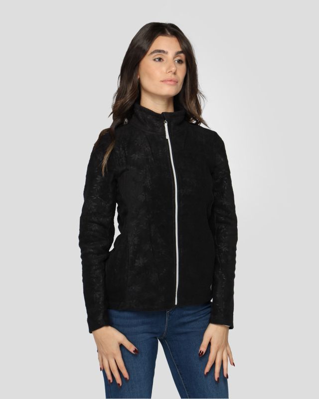 Prodotto: ON SPIRIT - Pile da donna nero con fantasia floreale e zip frontale