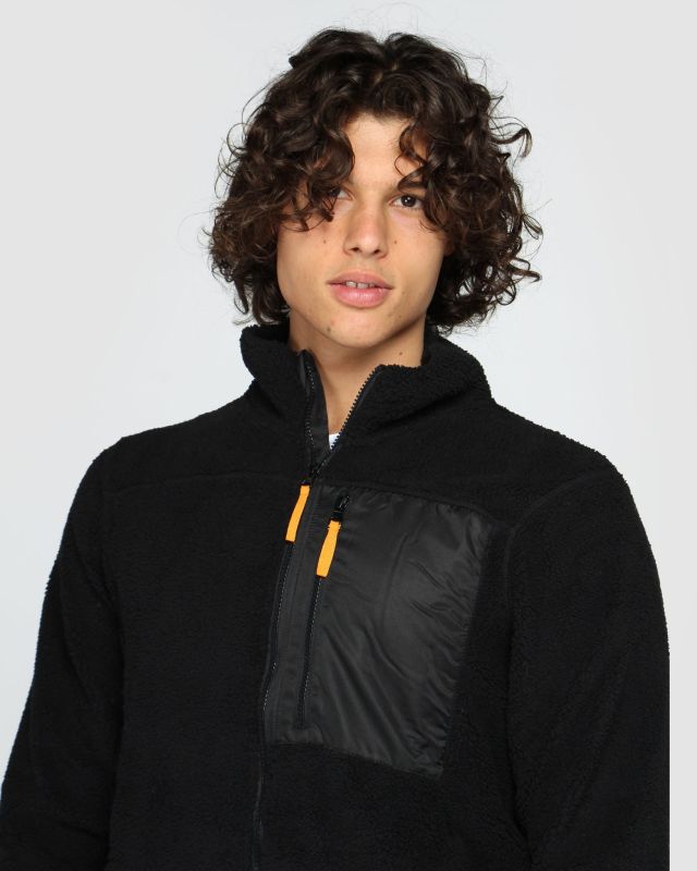 Prodotto: ON SPIRIT - Giacca sherpa da uomo nera in pile con zip frontale - ANTONIO