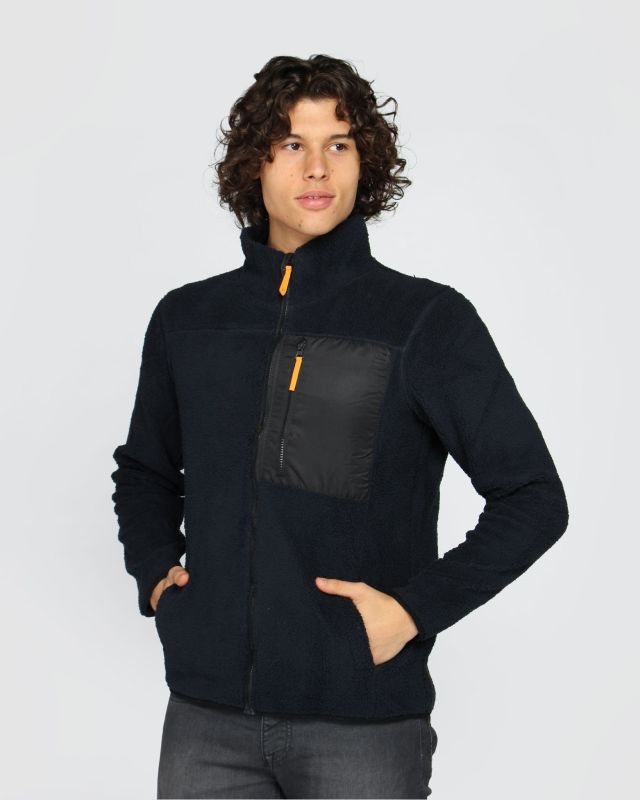 Prodotto: ON SPIRIT - Giacca sherpa da uomo blu in pile con zip frontale - ANTONIO