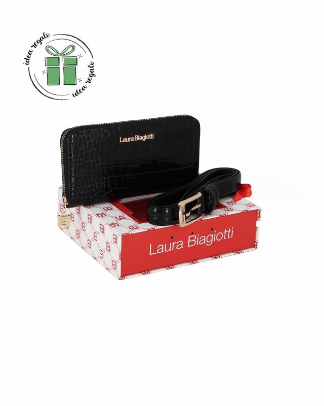 Prodotto: LAURA BIAGIOTTI - Cofanetto regalo composto da cinta e portafoglio in cocco nero