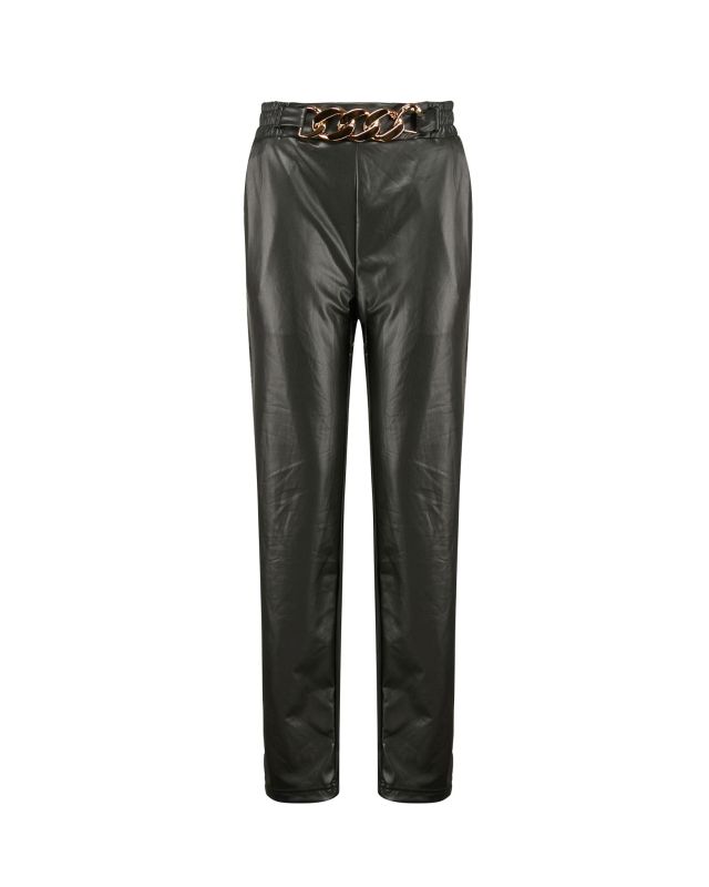 Prodotto: BACHATA - Pantalone in ecopelle nero con catena frontale