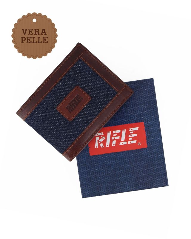 Prodotto: RIFLE - Portafoglio da uomo jeans/cuoio in VERA PELLE