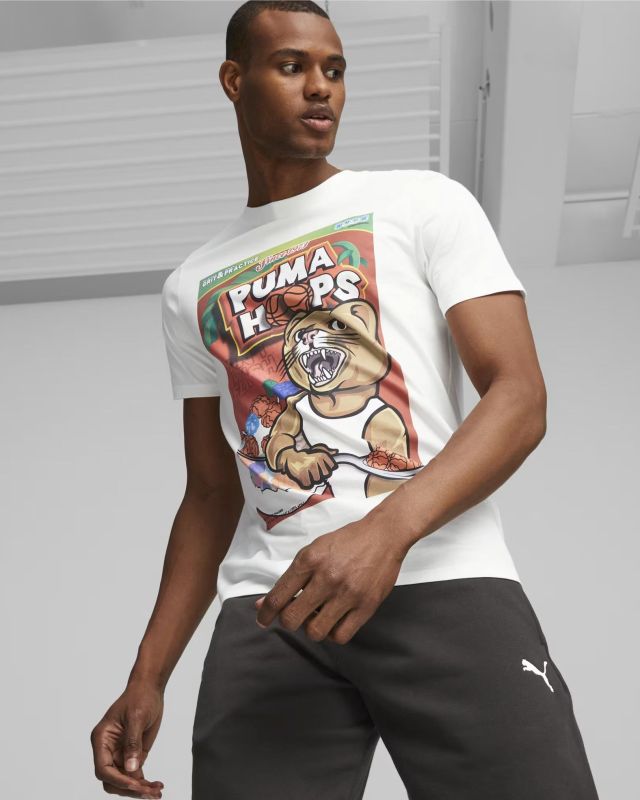 Prodotto: PUMA - T shirt oversize bianca da uomo con stampa frontale