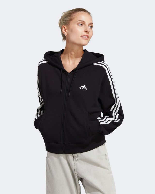 Prodotto: ADIDAS - Felpa nera da donna con zip frontale e cappuccio - IC8781