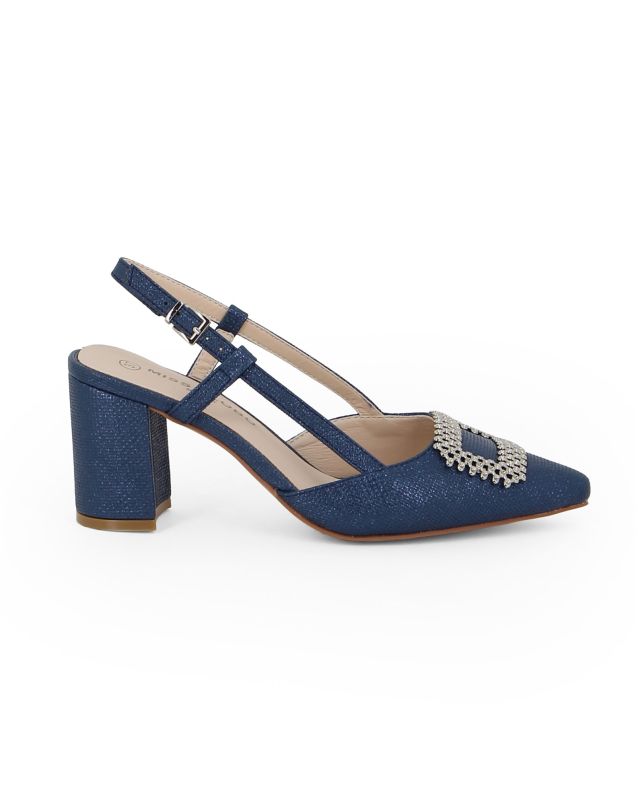 Prodotto: MISS GLOBO - Slingback blu con accessorio sulla punta tacco 7cm con memory foam