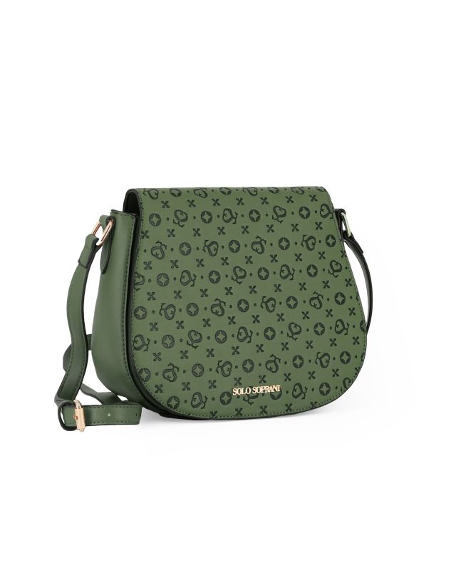 Prodotto: SOLO SOPRANI - Borsa verde con patta loggata e tracolla
