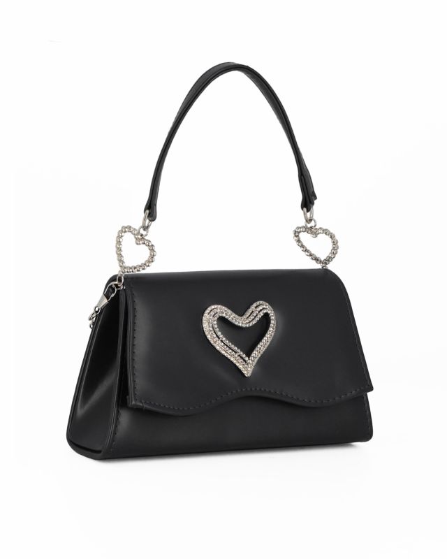 Prodotto: MISS GLOBO - Pochette nera con patta dettaglio cuore di strass