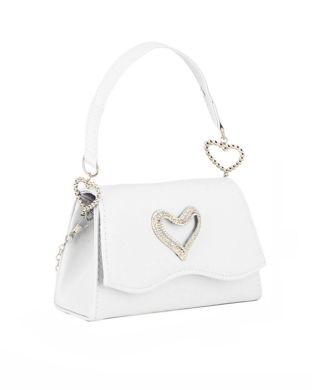 Prodotto: MISS GLOBO - Pochette bianca con patta dettaglio cuore di strass