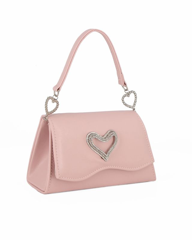 Prodotto: MISS GLOBO - Pochette nude con patta dettaglio cuore di strass