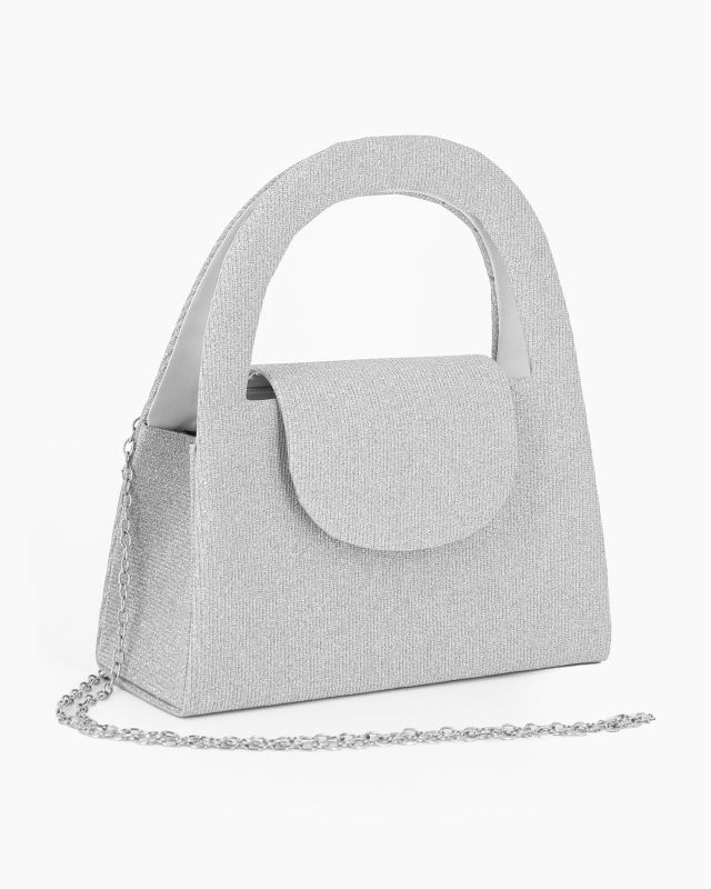 Prodotto: MISS GLOBO - Pochette argento in lurex con due manici e patta