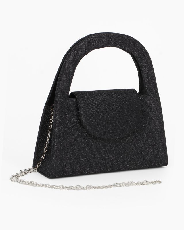 Prodotto: MISS GLOBO - Pochette nera in lurex con due manici e patta