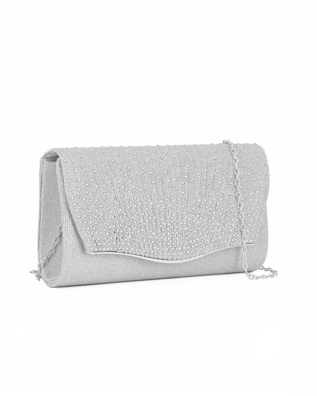 Prodotto: MISS GLOBO - Pochette argento in lurex con strass sulla patta