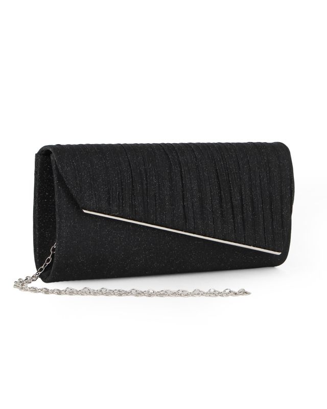 Prodotto: MISS GLOBO - Pochette nera in lurex con patta effetto onde e taglio diagonale