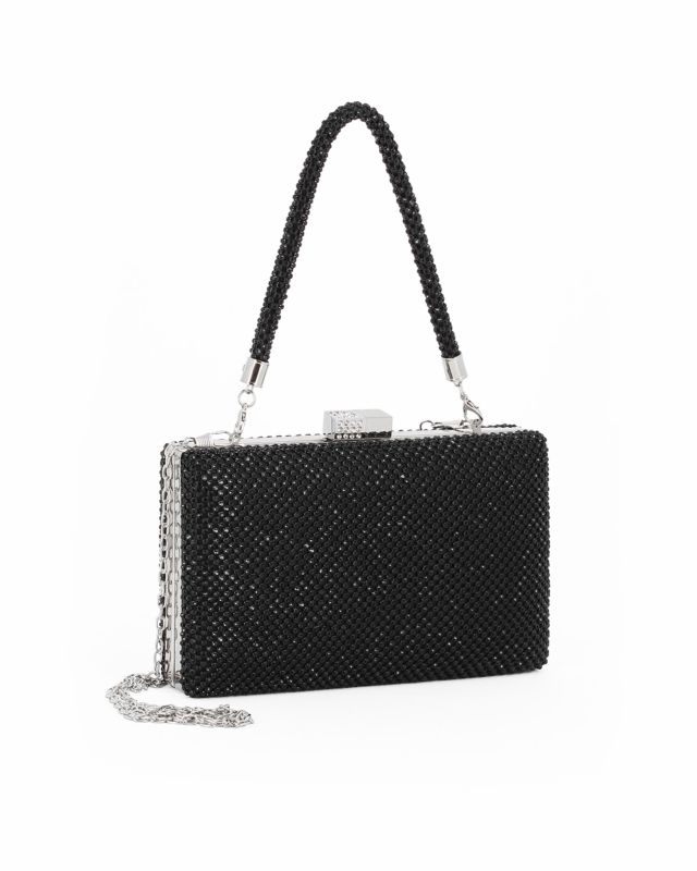 Prodotto: DIVAS - Clutch nera con strass e manico in strass removibile