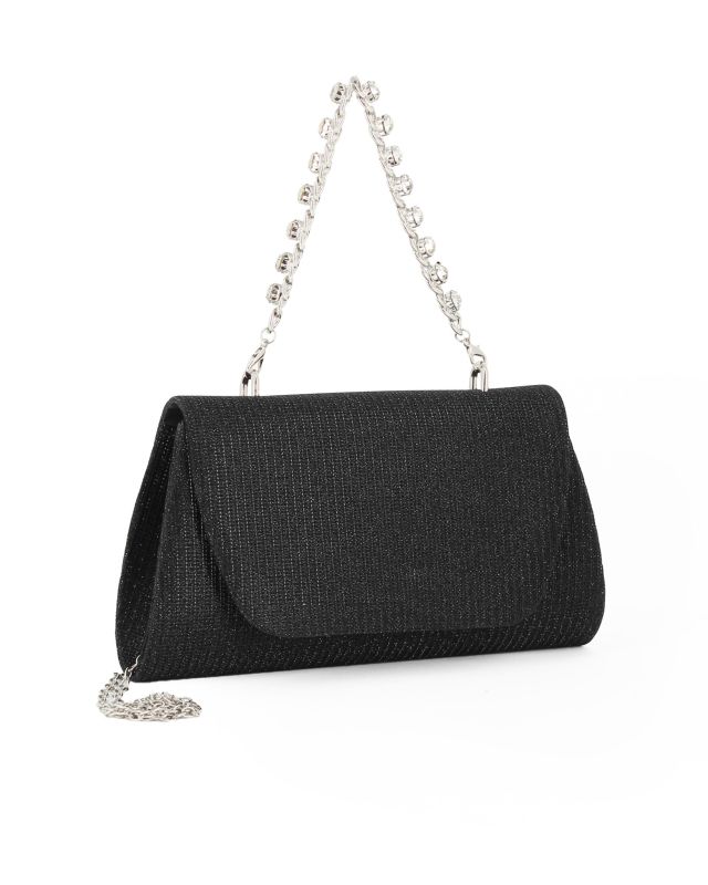Prodotto: DIVAS - Pochette nera in lurex con patta e macinco gioiello
